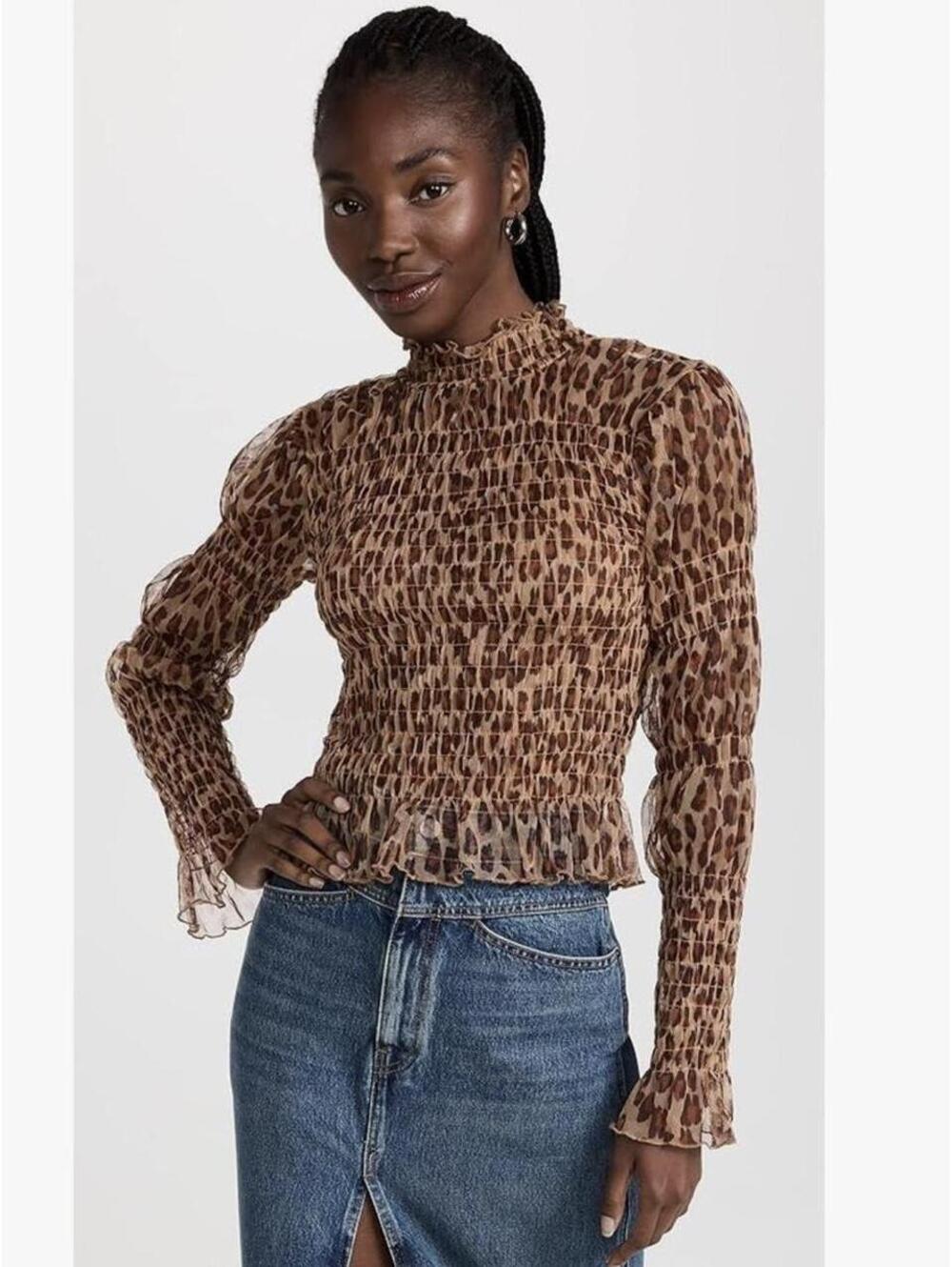Leopard print mesh long sleeve top Free People